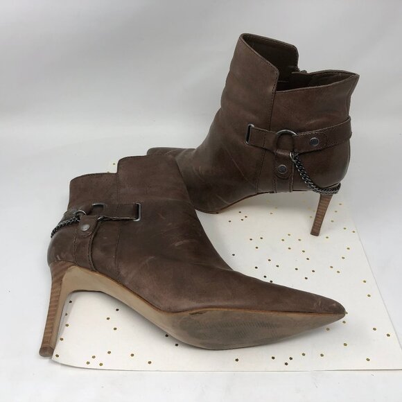 Guess Brown Leather Chain Ankle Bootie Zip 9.5 - Picture 3 of 11
